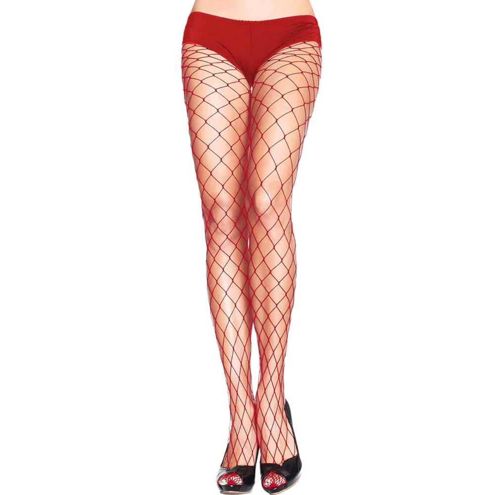Forplay Fashionable Fence Net Pantyhose, One Size, Red