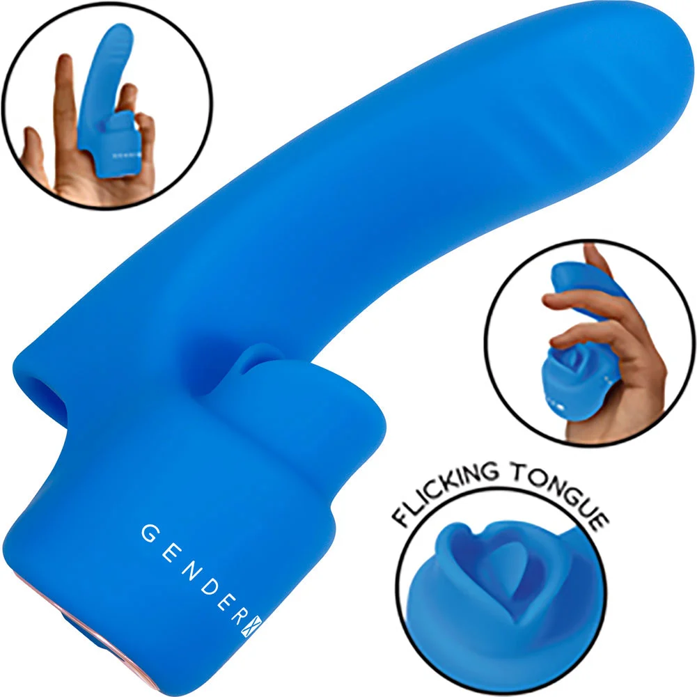 Gender X Flick It Rechargeable Finger Vibrator, 5.5", Blue