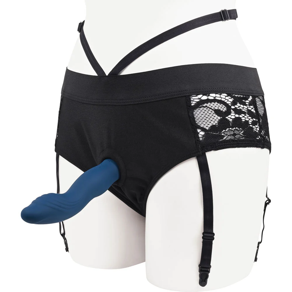 Gender X Snuggle Up Vibrating Strap-On Set with Remote. 7.25", Blue