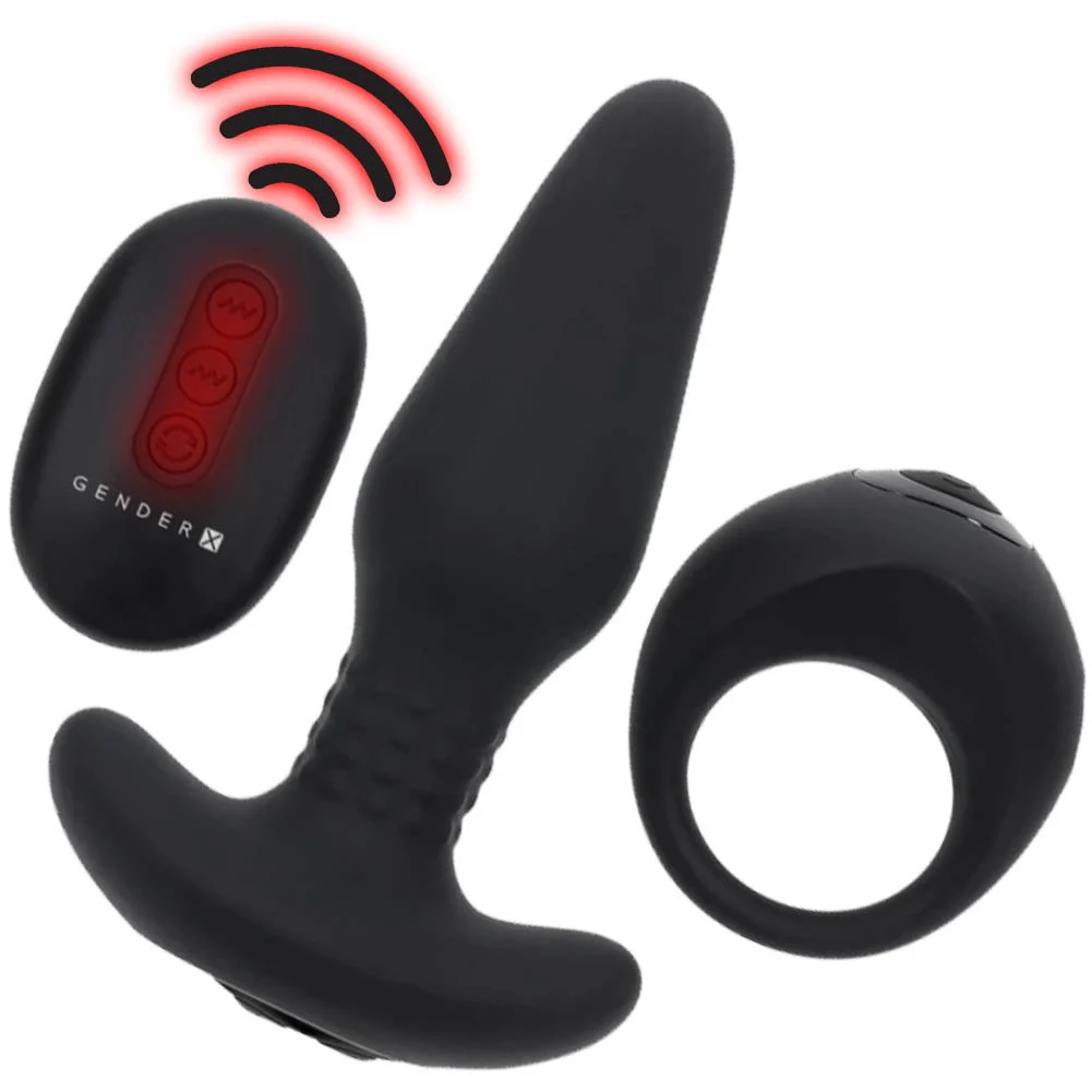 Gender X Teamwork Vibrating Silicone Butt Plug And Penis Ring, 5.5", Black