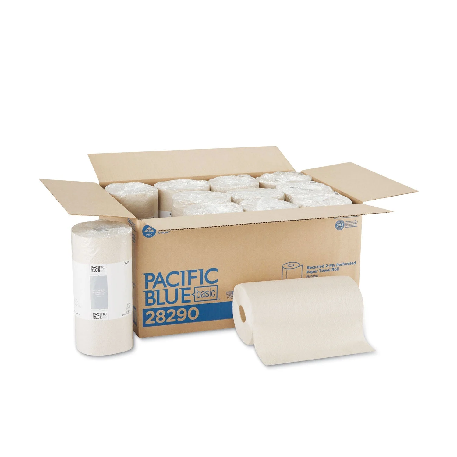 Georgia Pacific Pacific Blue Basic Jumbo Perforated Kitchen Roll Paper Towels, 2-Ply, 11 x 8.8, Brown, 250/Roll, 12 Rolls/Carton