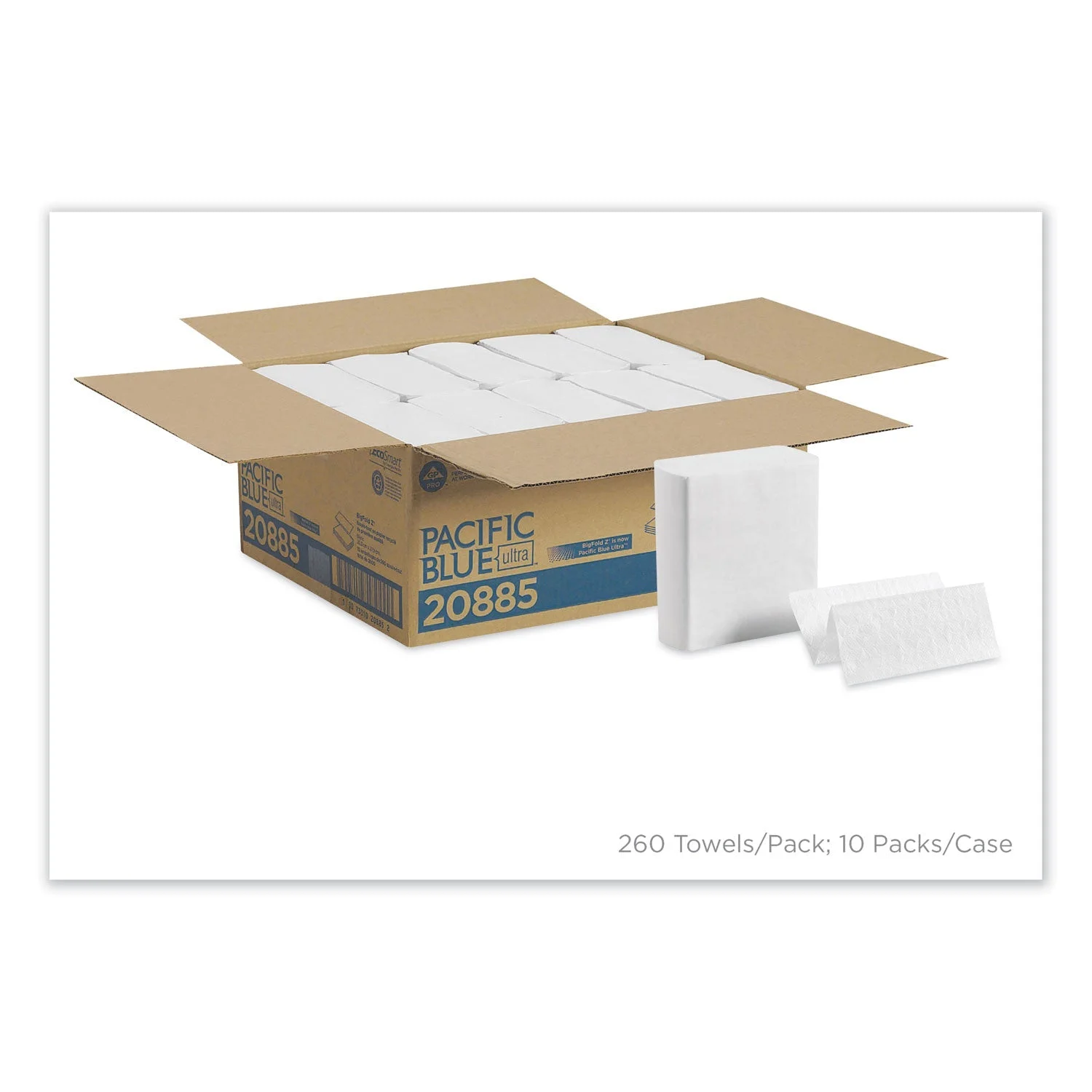 Georgia Pacific Pacific Blue Ultra Z-Fold Folded Paper Towels, 8 x 11, White, 260/Pack, 10 Packs/Carton