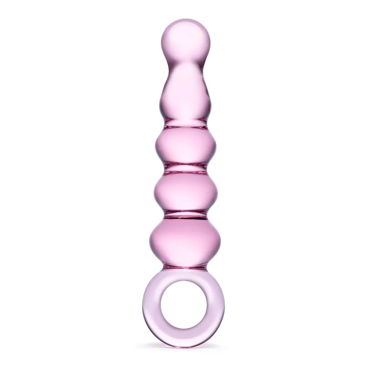 Glas 7.5 in. Quintessence Beaded Anal Slider Glass Dildo with Ring Handle