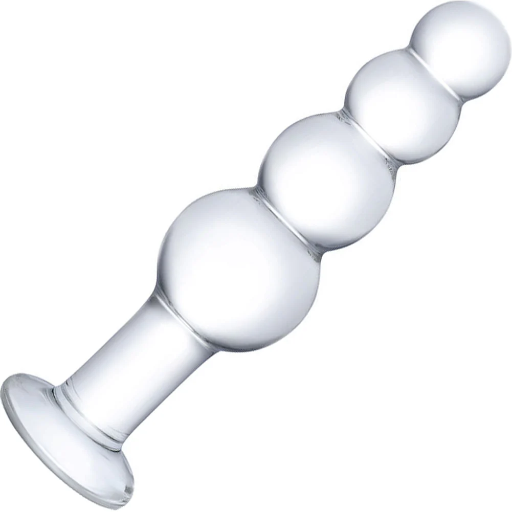 Glas Beaded Glass Butt Plug, 7.25", Clear