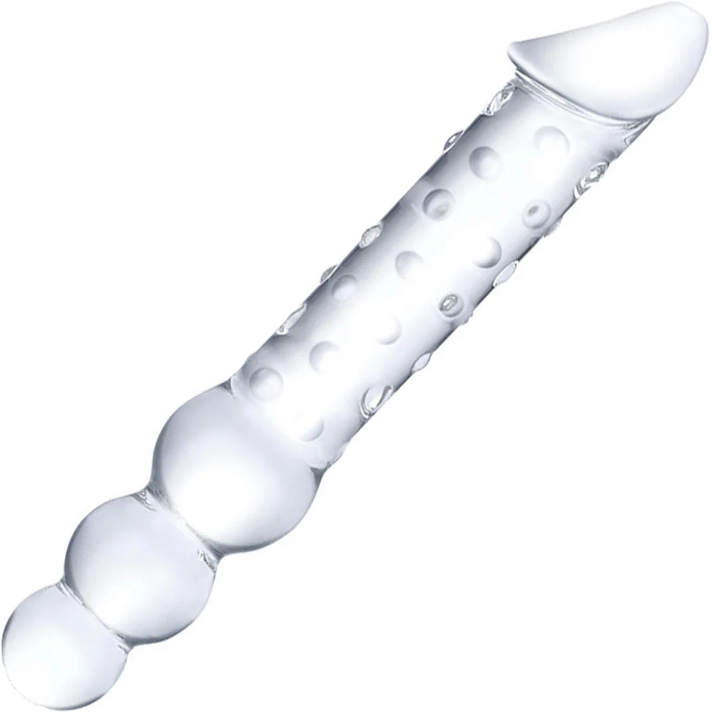 Glas Double Ended Glass Dildo with Anal Beads, 12", Clear