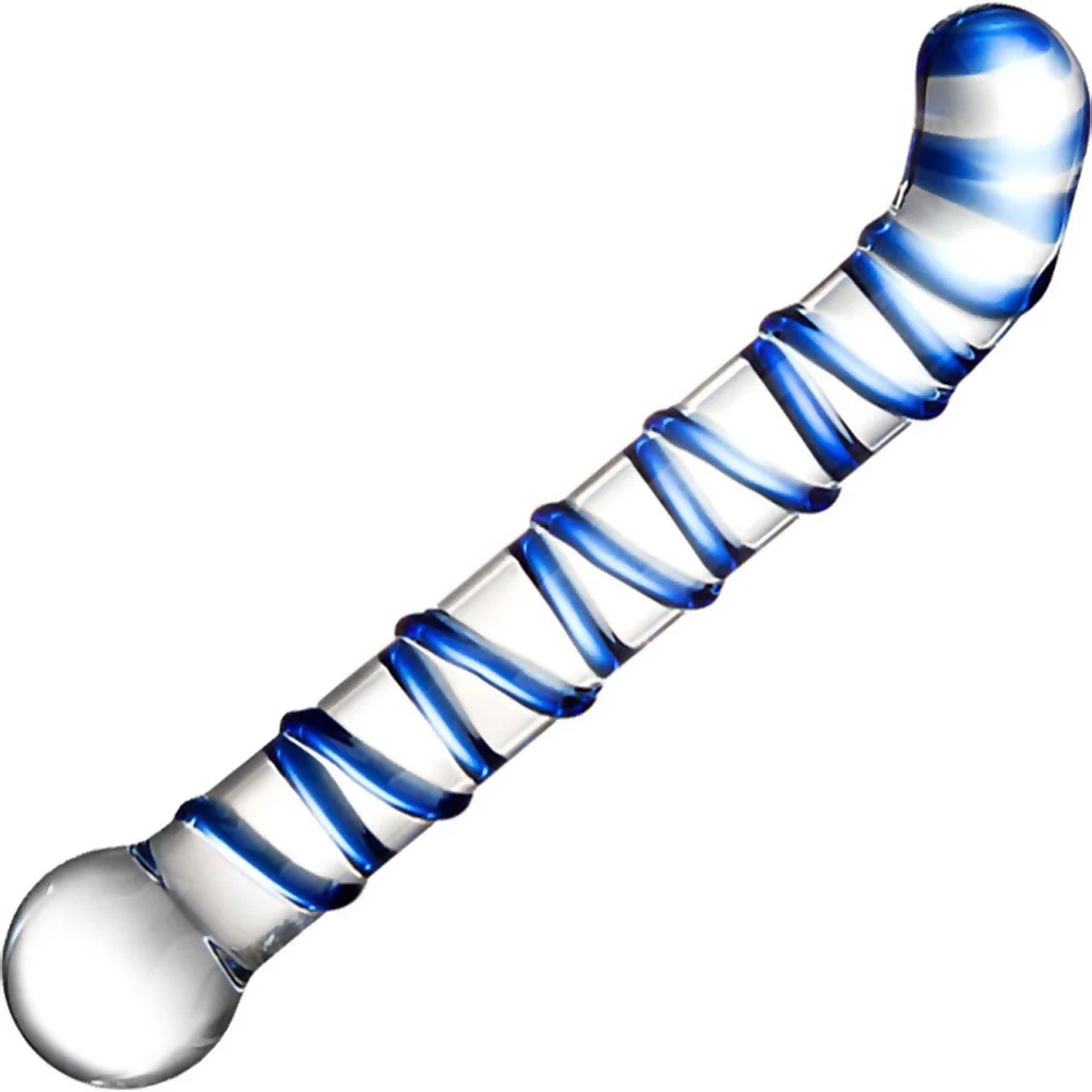 glas Mr Swirly G-Spot Glass Dildo, 6.5", Clear/Blue