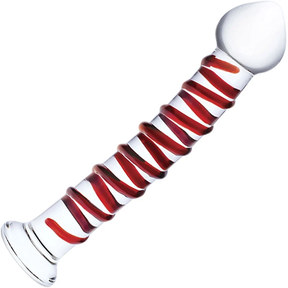 glas Mr Swirly Thick Glass Dildo, 10", Clear/Red