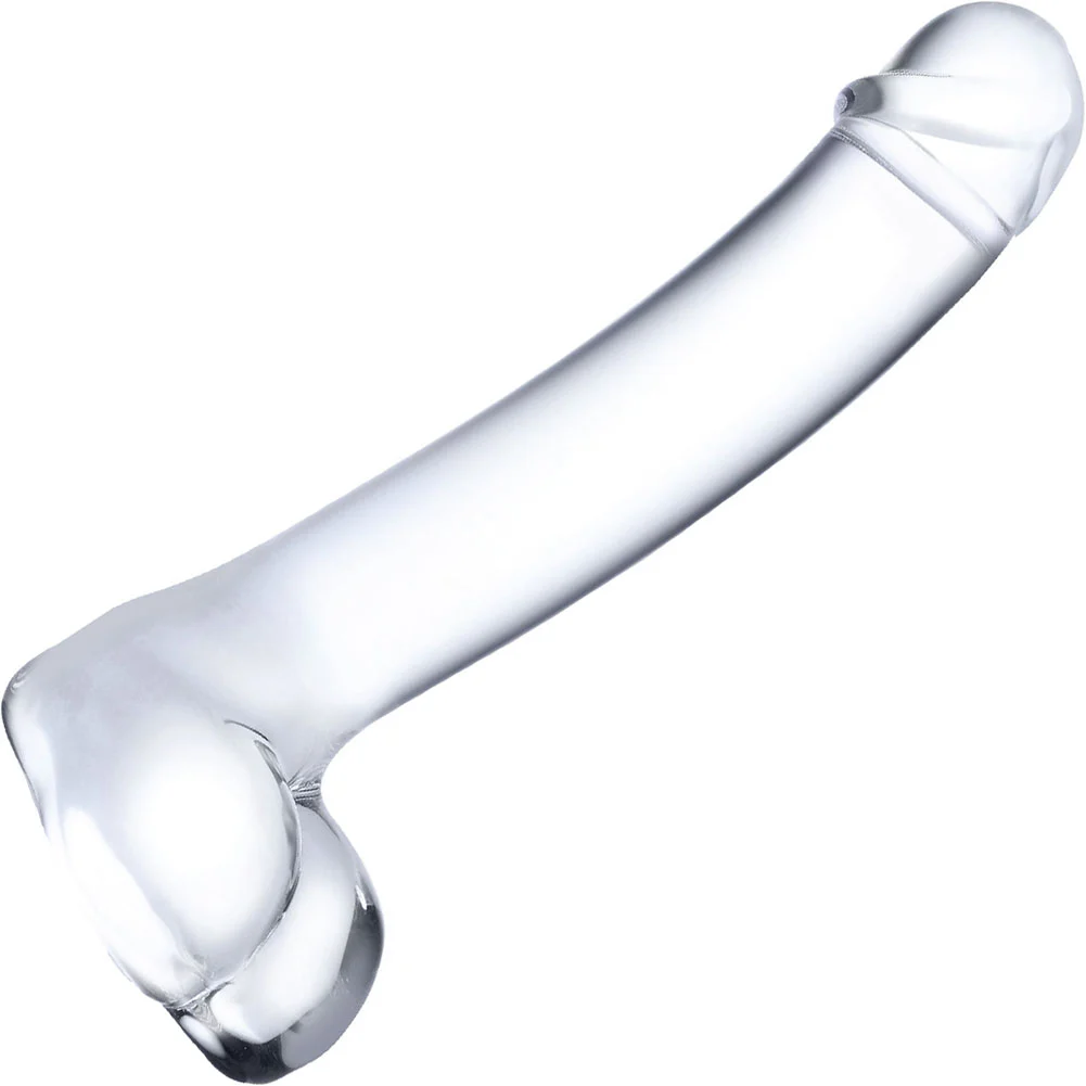 glas Realistic Curved G-Spot Glass Dildo, 7", Clear