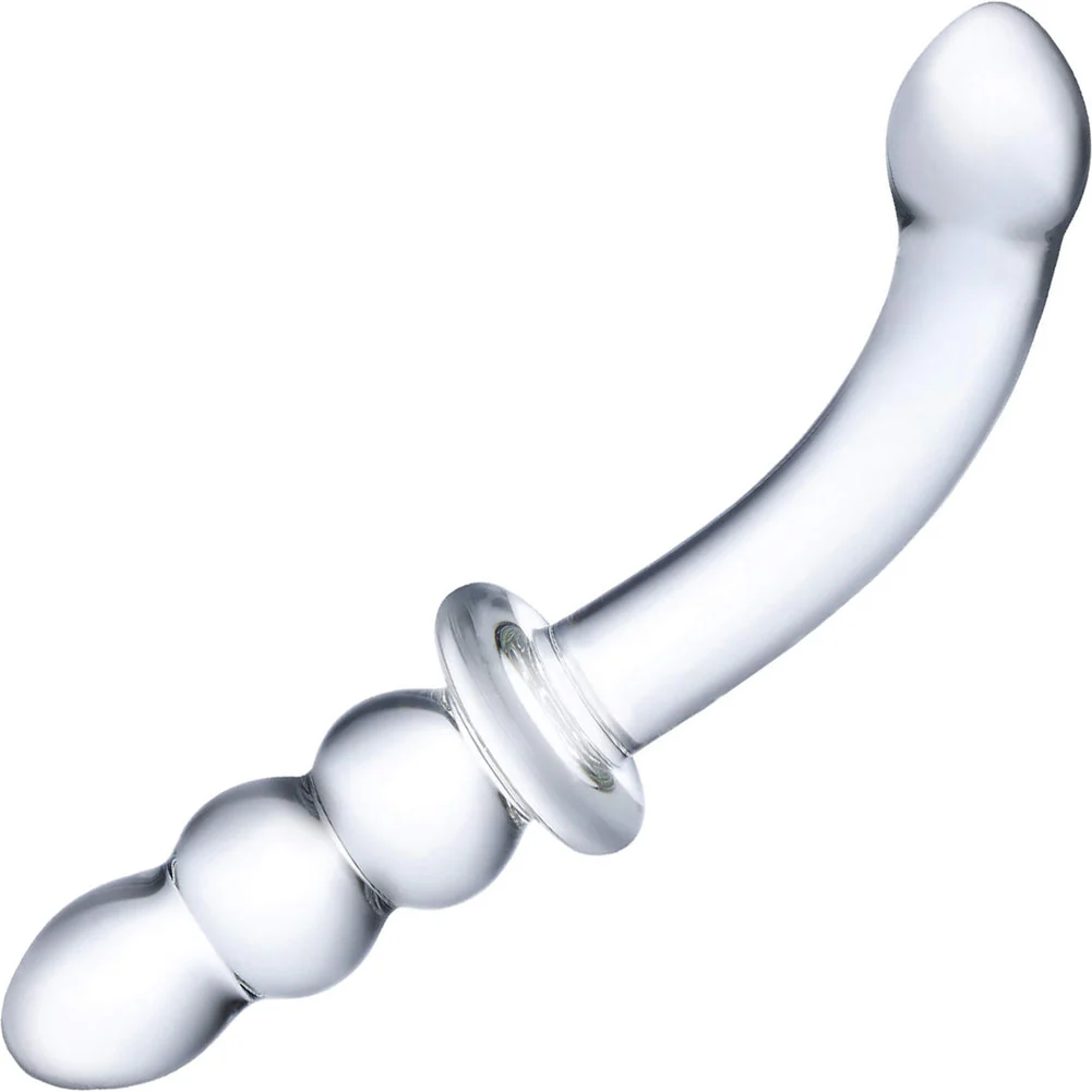 glas Ribbed G-Spot Glass Dildo, 8", Clear