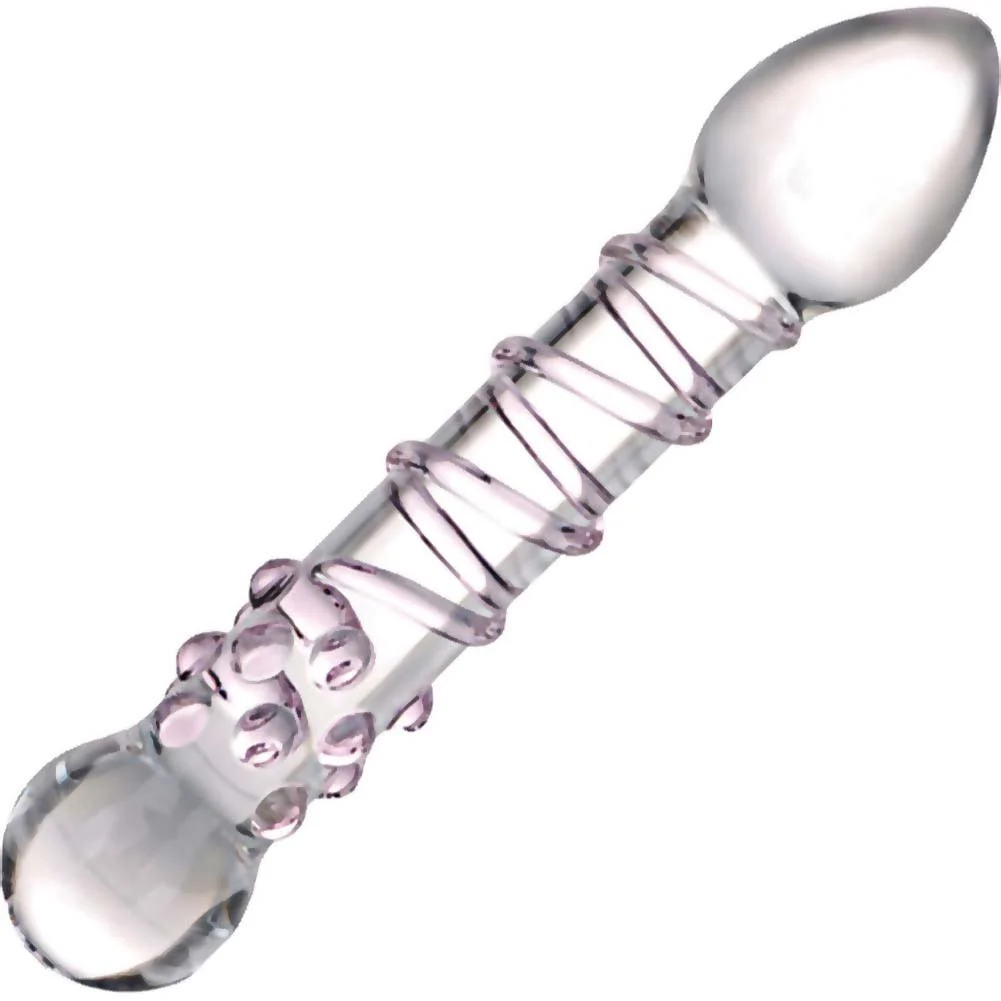 GLAS Spiral Staircase Full Tip Glass Dildo, 7", Clear/Light Pink