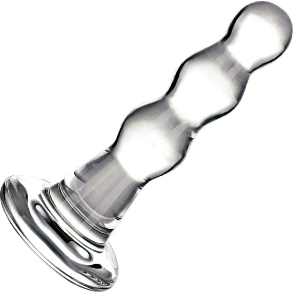 glas Triple Play Beaded Glass Butt Plug, 3.75", Clear