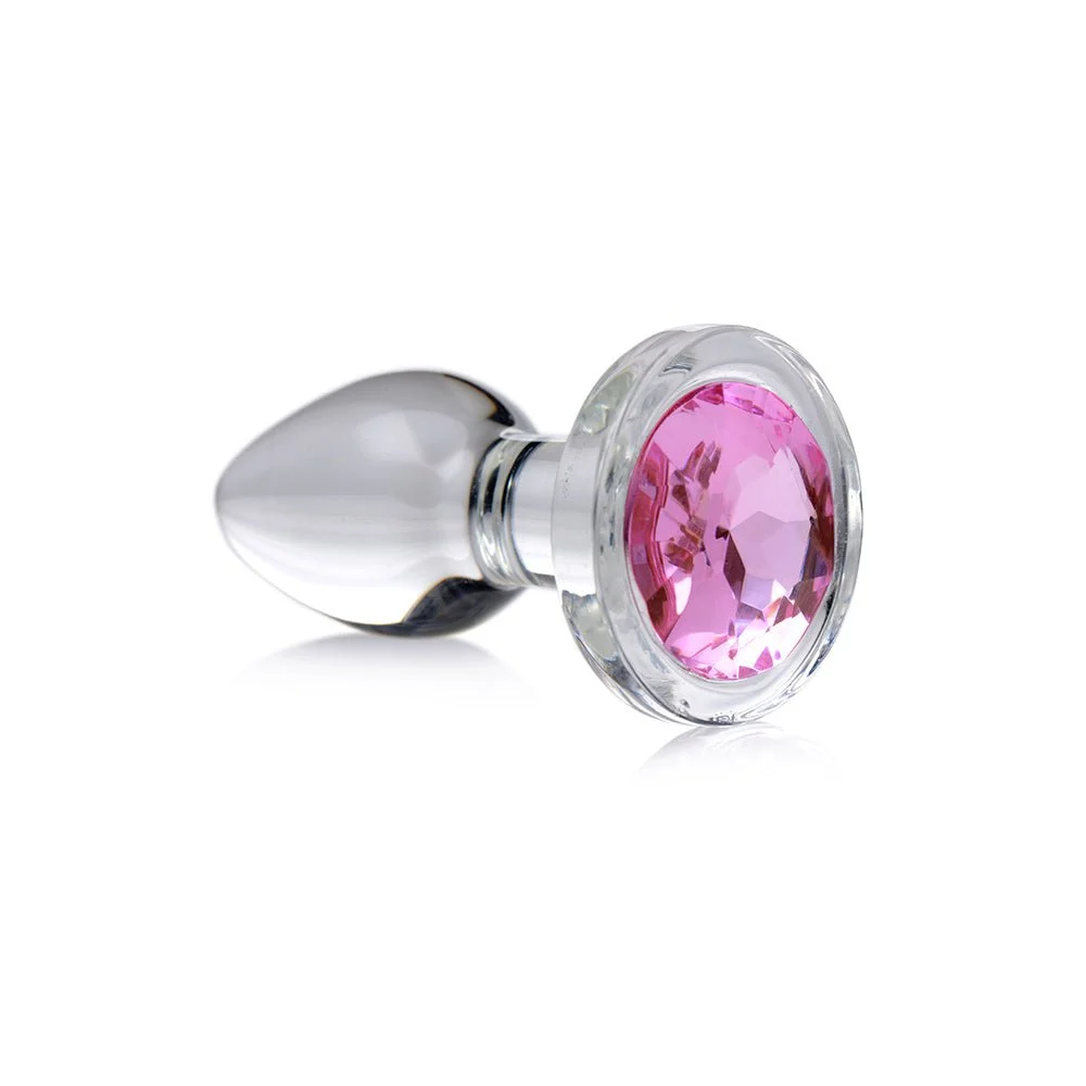 Glass Anal Plug With Pink Gem Pink Small