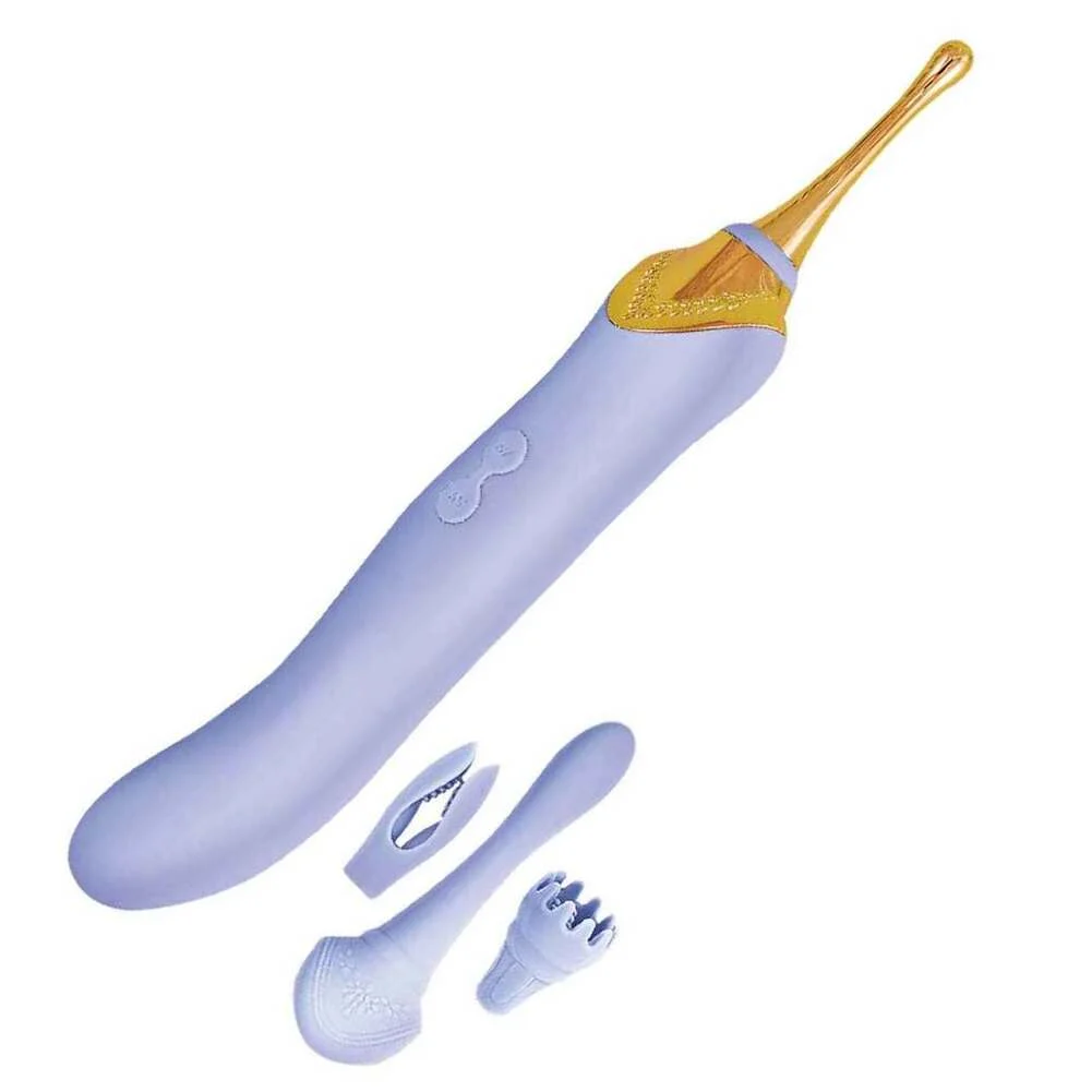 Goddess Elegance Pinpoint Clitoral Massager with 3 Attachments, 8.5", Lavender