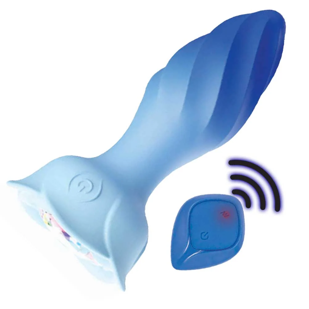 Goddess Remote Controlled Rotating Jewel Butt Plug, 4", Blue