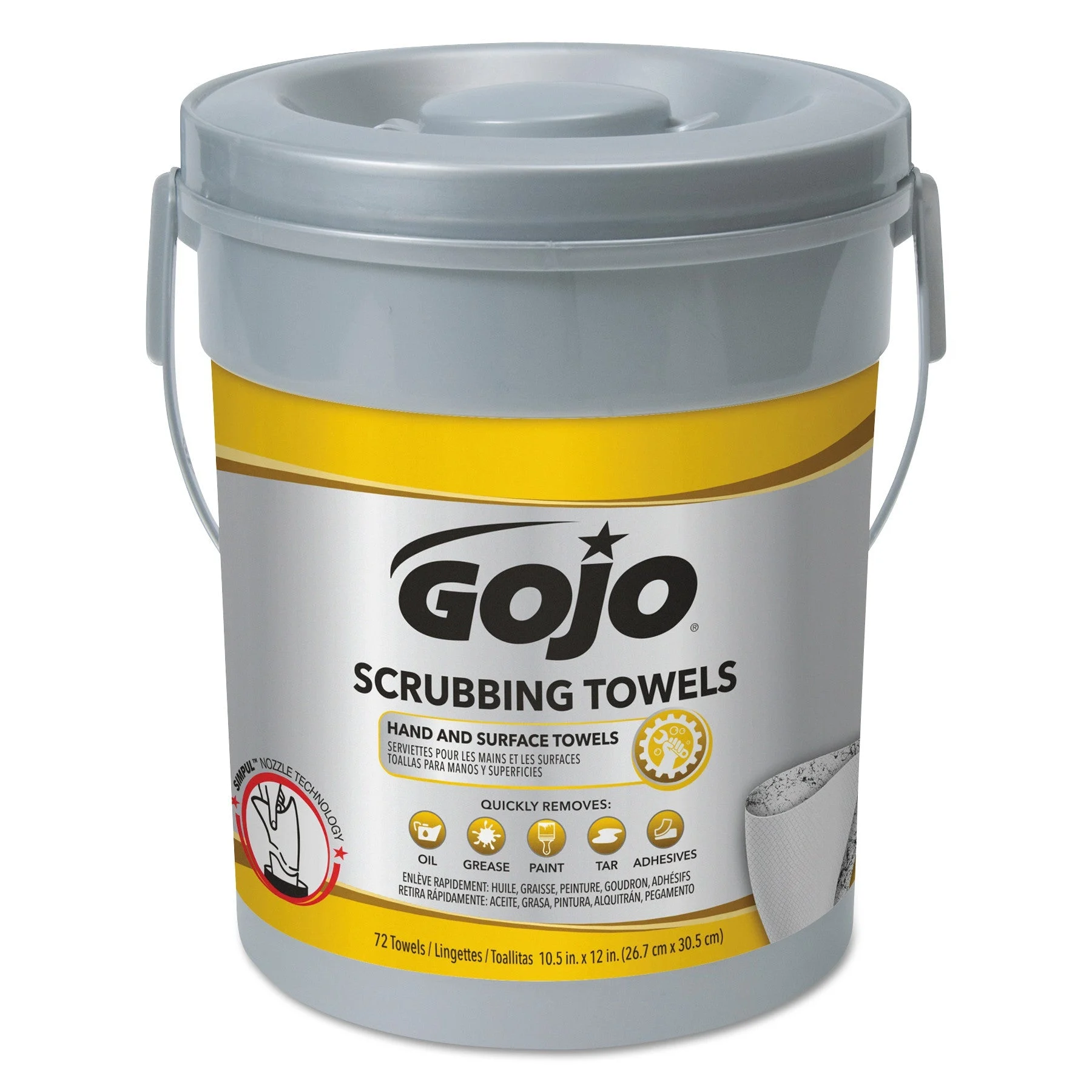 GOJO Scrubbing Towels, Hand Cleaning, 2-Ply, 10.5 x 12, Fresh Citrus, Silver/Yellow, 72/Bucket