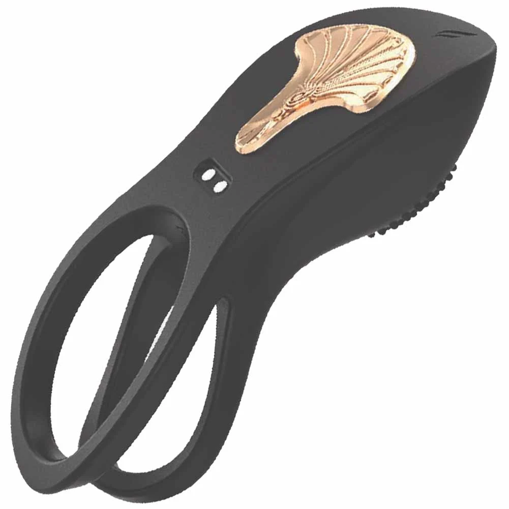 Gold Glam Rechargeable Silicone Penis Ring, Black
