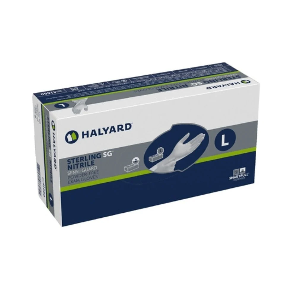 Halyard Exam Glove2500/Case STERLING SG Large NonSterile Nitrile Standard Cuff Length Textured Fingertips Silver Chemo Tested