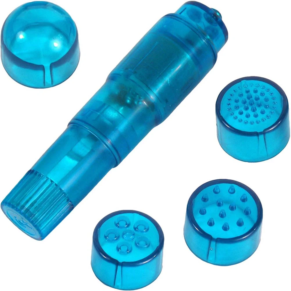 Handy Vibrating Massager with 4 Stimulating Heads, 4", Blue