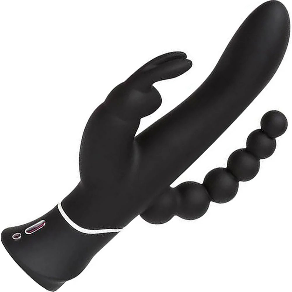 Happy Rabbit Triple Curve Rechargeable Rabbit Vibrator, 9.5", Black