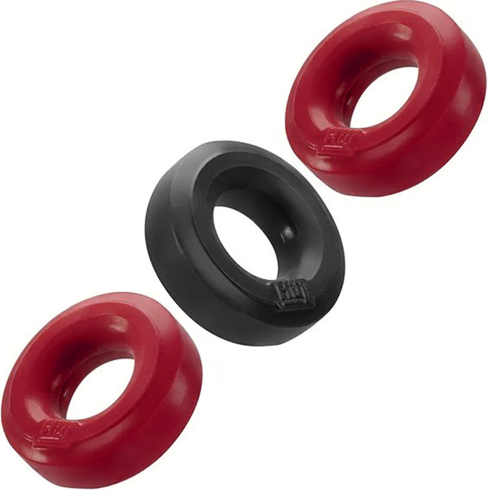 HunkyJunk HUJ 3-Pack Silicone Penis Rings, 2", Cherry/Tar