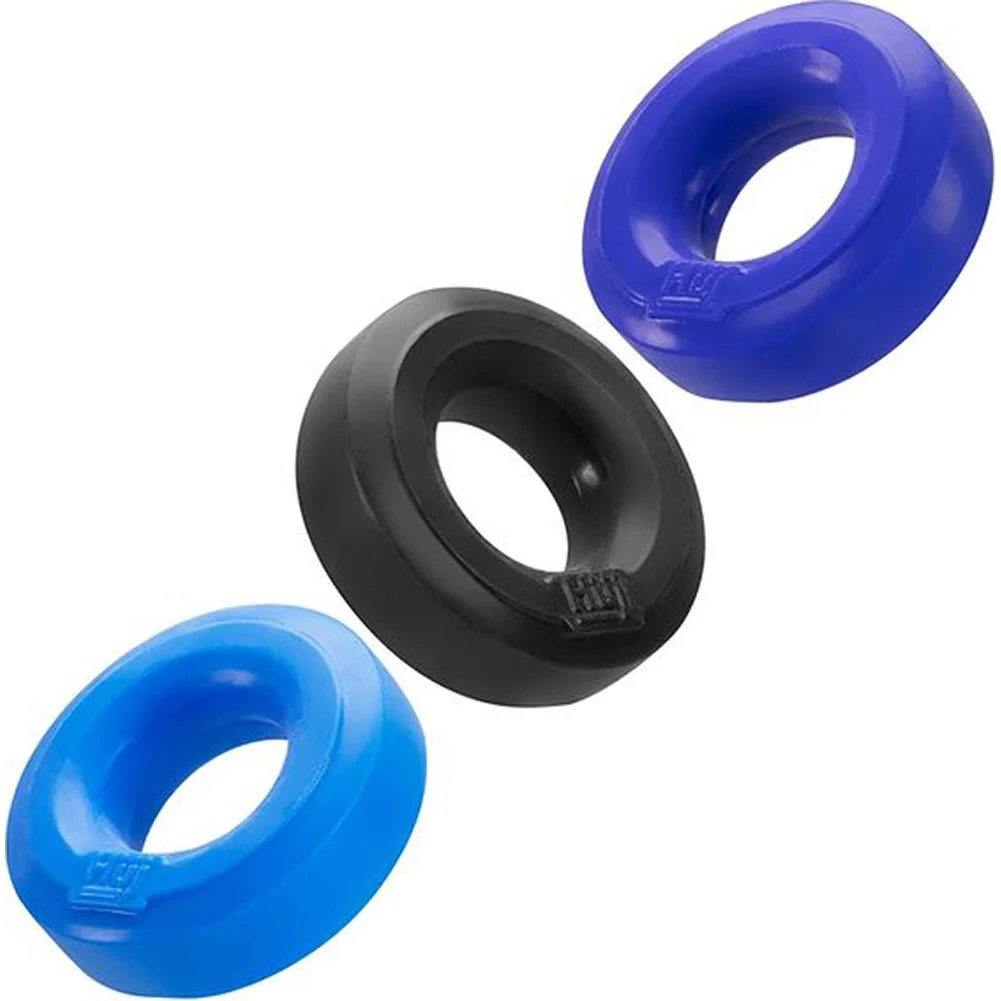 HunkyJunk HUJ 3-Pack Silicone Penis Rings, 2", Cobalt Multi