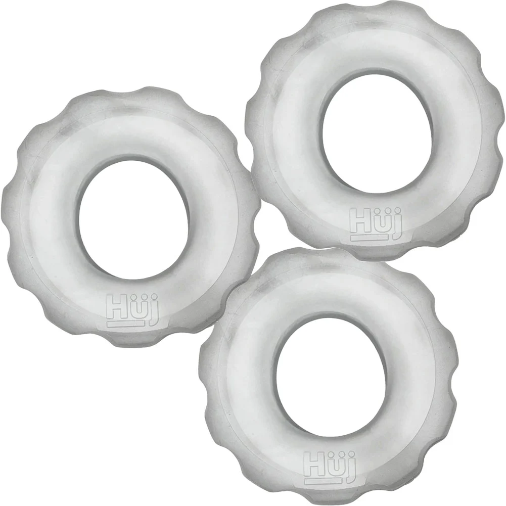 HunkyJunk SuperHuj 3-Pack Penis Rings, 2", Clear Ice