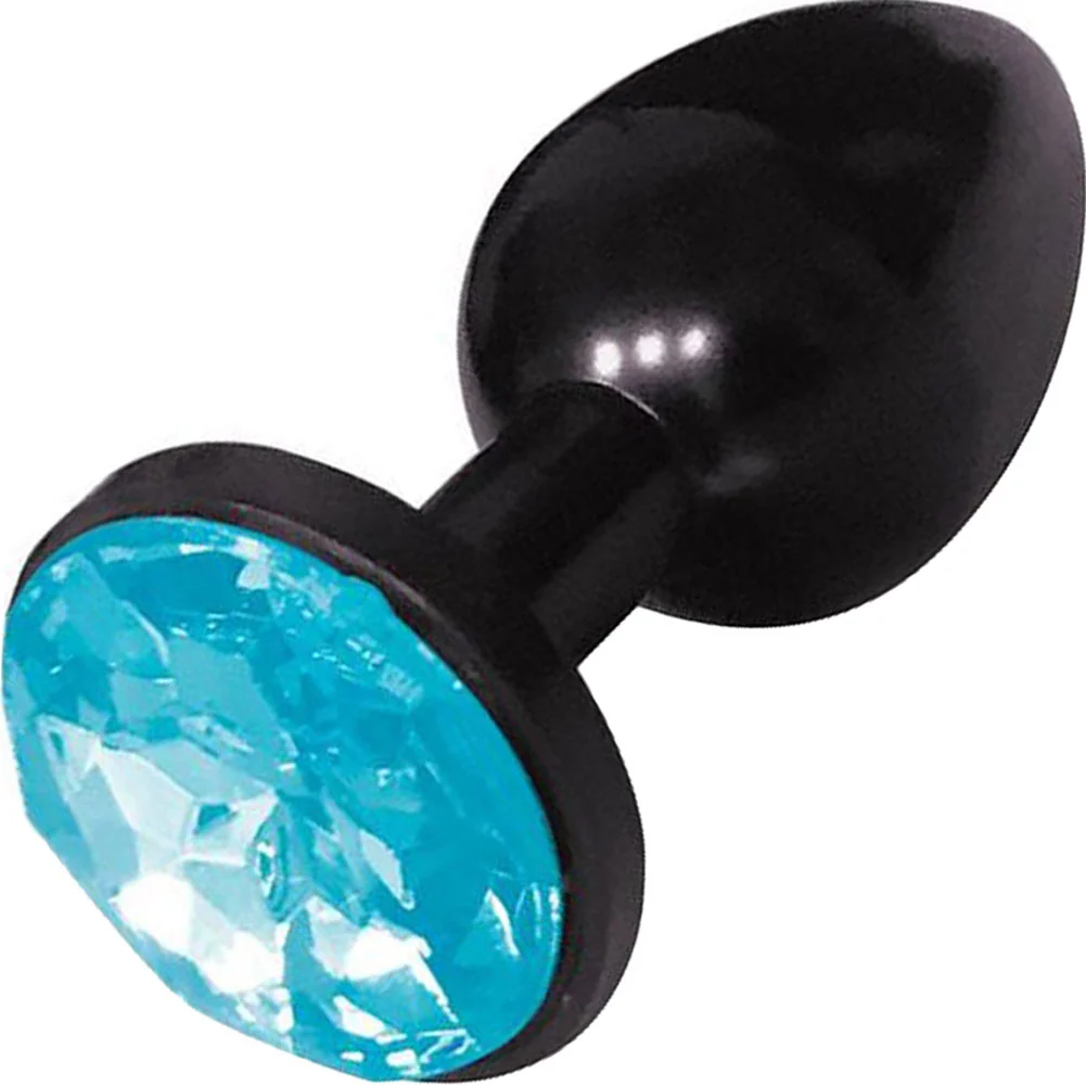 Icon Brands Silver Starter Bejeweled Anodized Butt Plug, 2.8", Aqua Stone