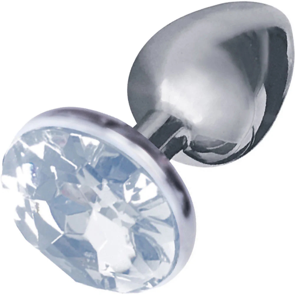 Icon Brands Silver Starter Bejeweled Steel Butt Plug, 2.8", Diamond Stone