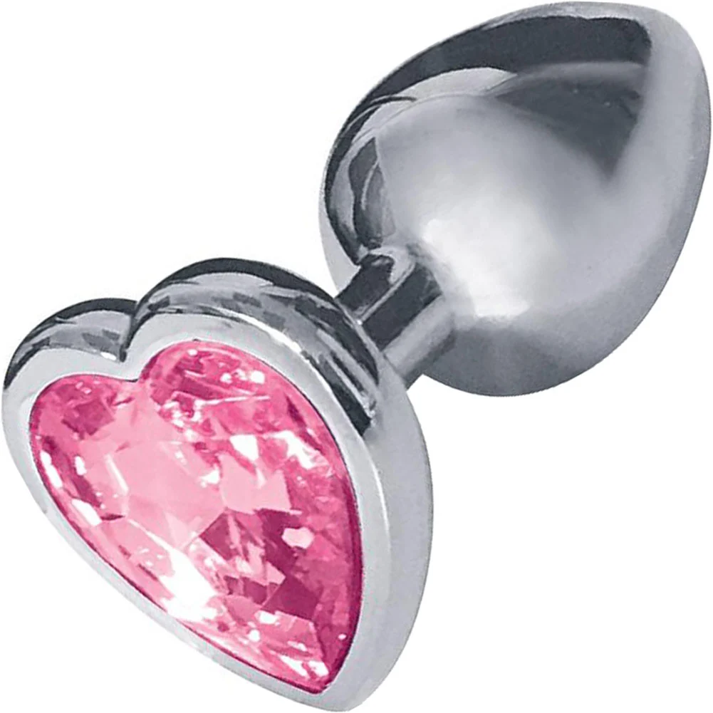 Icon Brands Silver Starter Bejeweled Steel Butt Plug, 2.8", Pink Heart