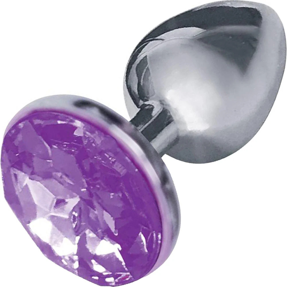 Icon Brands Silver Starter Bejeweled Steel Butt Plug, 2.8", Violet Stone