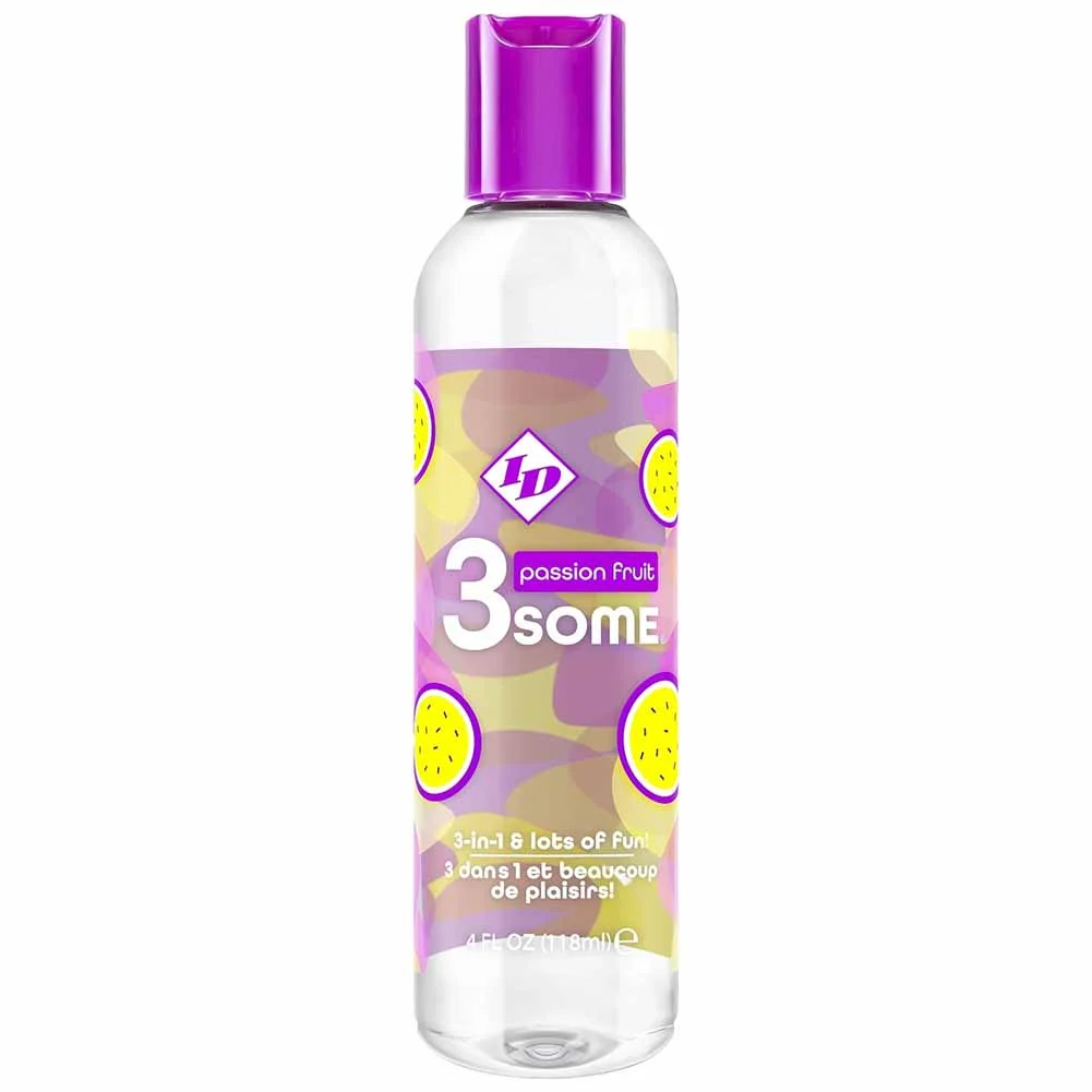 ID Lubes 3some Flavored Sensual Massage and Oral Lubricant, 4 fl.oz (118 mL), Passion Fruit