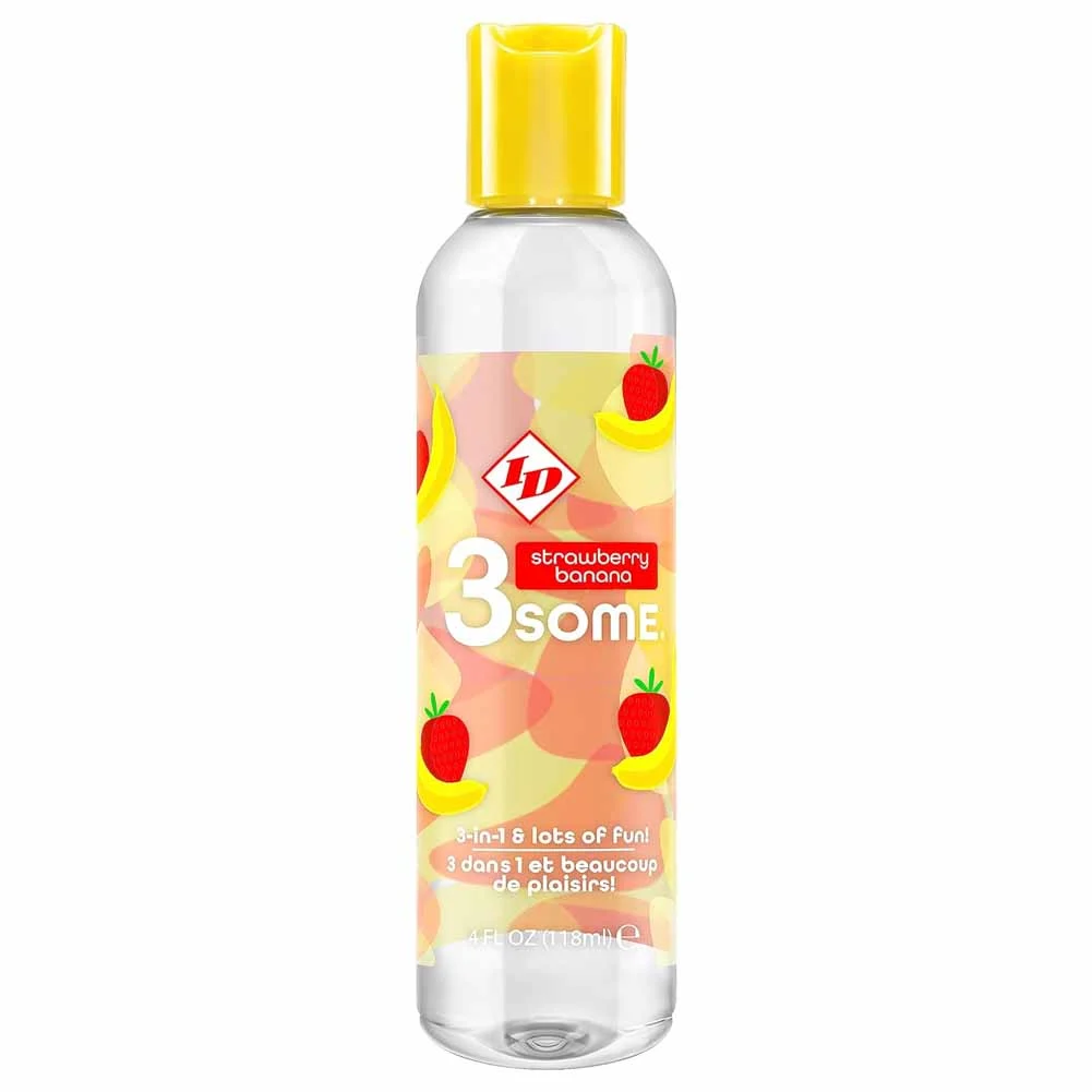 ID Lubes 3some Flavored Sensual Massage and Oral Lubricant, 4 fl.oz (118 mL), Strawberry Banana