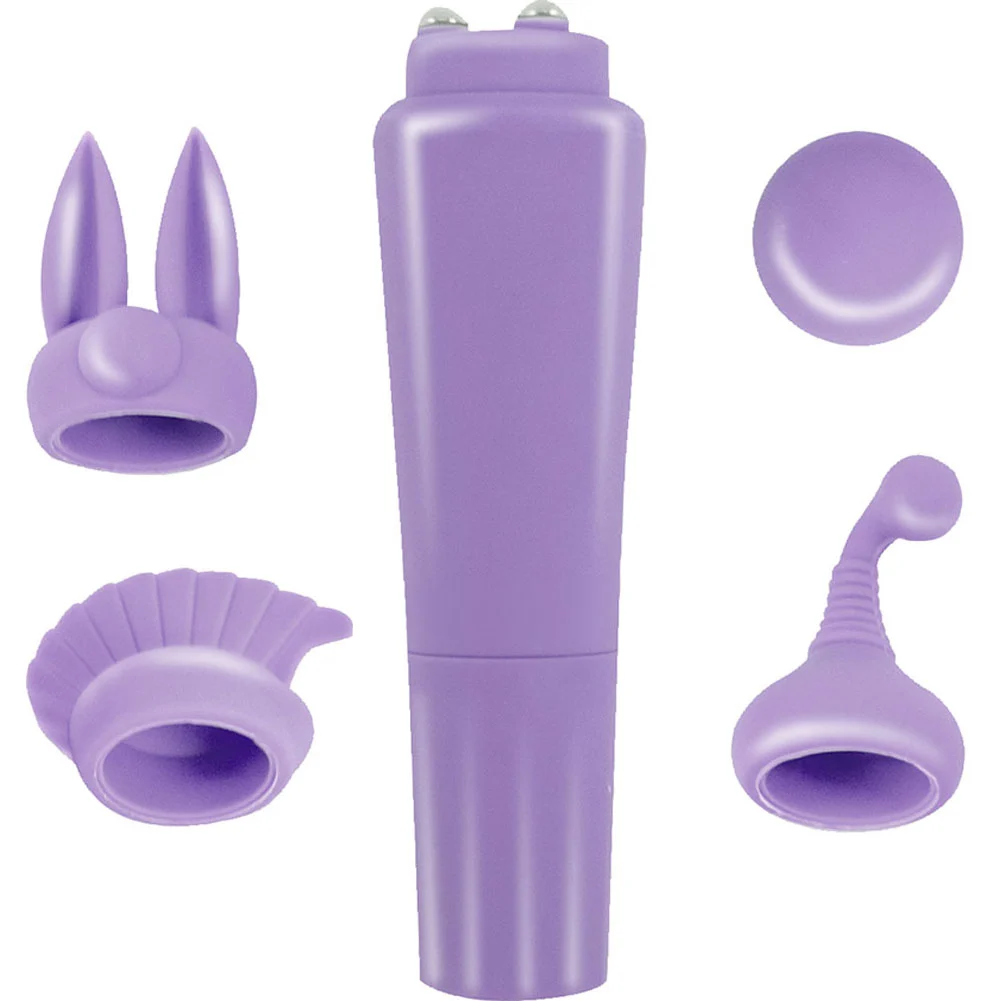 Intense Clit Teaser Vibrator Kit with 4 Attachments, 4", Purple