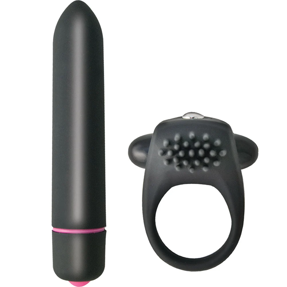 Intense Penis Ring and Waterproof Bullet, 3.5", Pink/Black