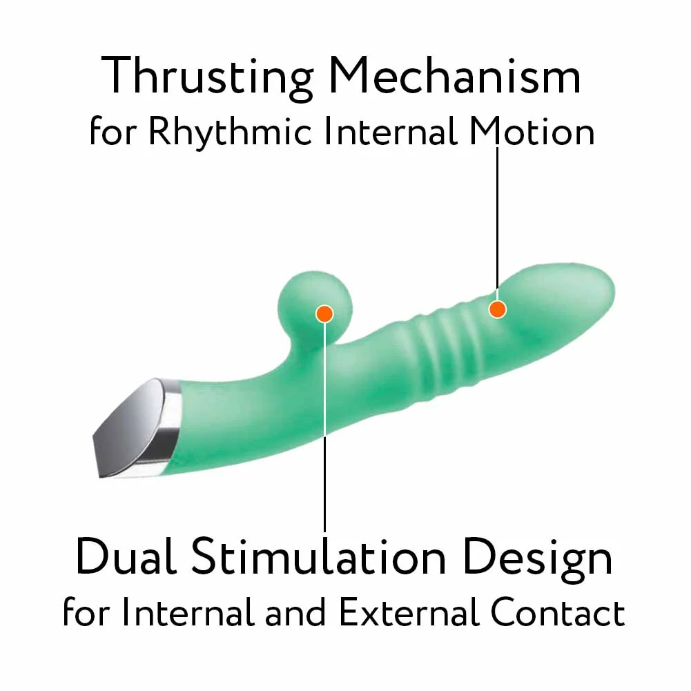 Intruder Thrusting Dual-Stimulation Silicone Pleasure Vibrator, 9", Mint