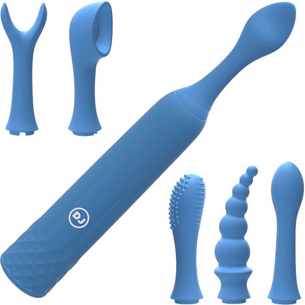 iVibe Select iQuiver Vibrator with 6 Interchangeable Heads, 5.5", Periwinkle Blue