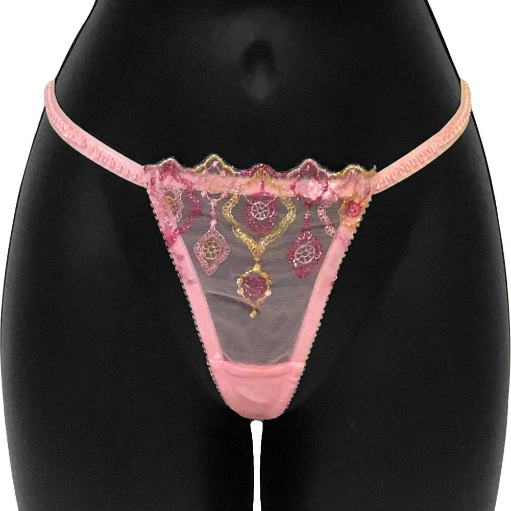 Jewel Of The Nile Bow Back G-String Panty, Medium, Pink