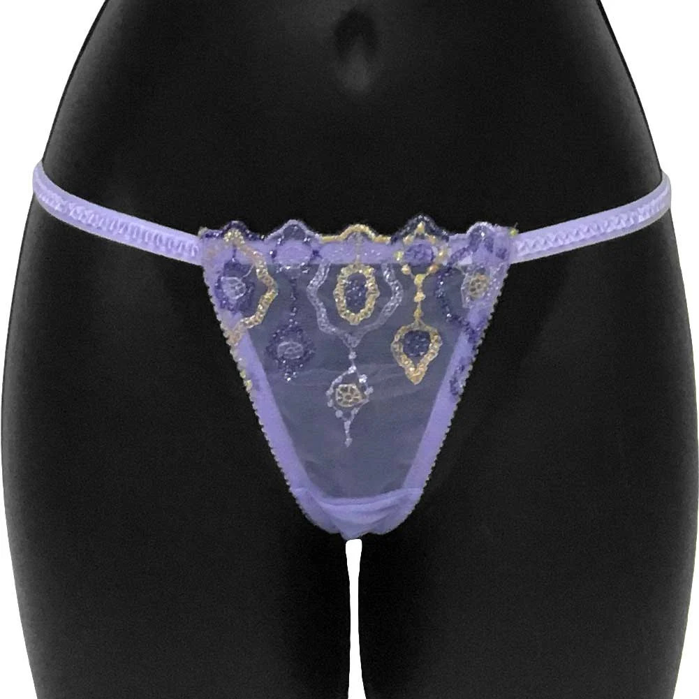 Jewel Of The Nile Bow Back G-String Panty, Small, Lavender