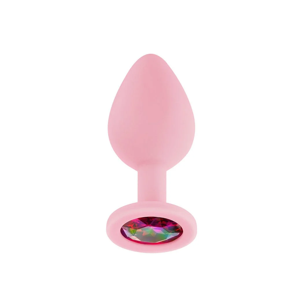 JP32 Jeweled Butt Plug With 3 Stones, Medium Pink