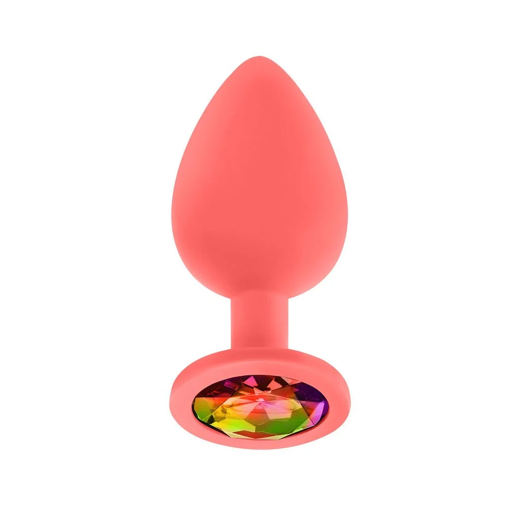 JP33 Jeweled Large Butt Plug With 3 Stones Pink