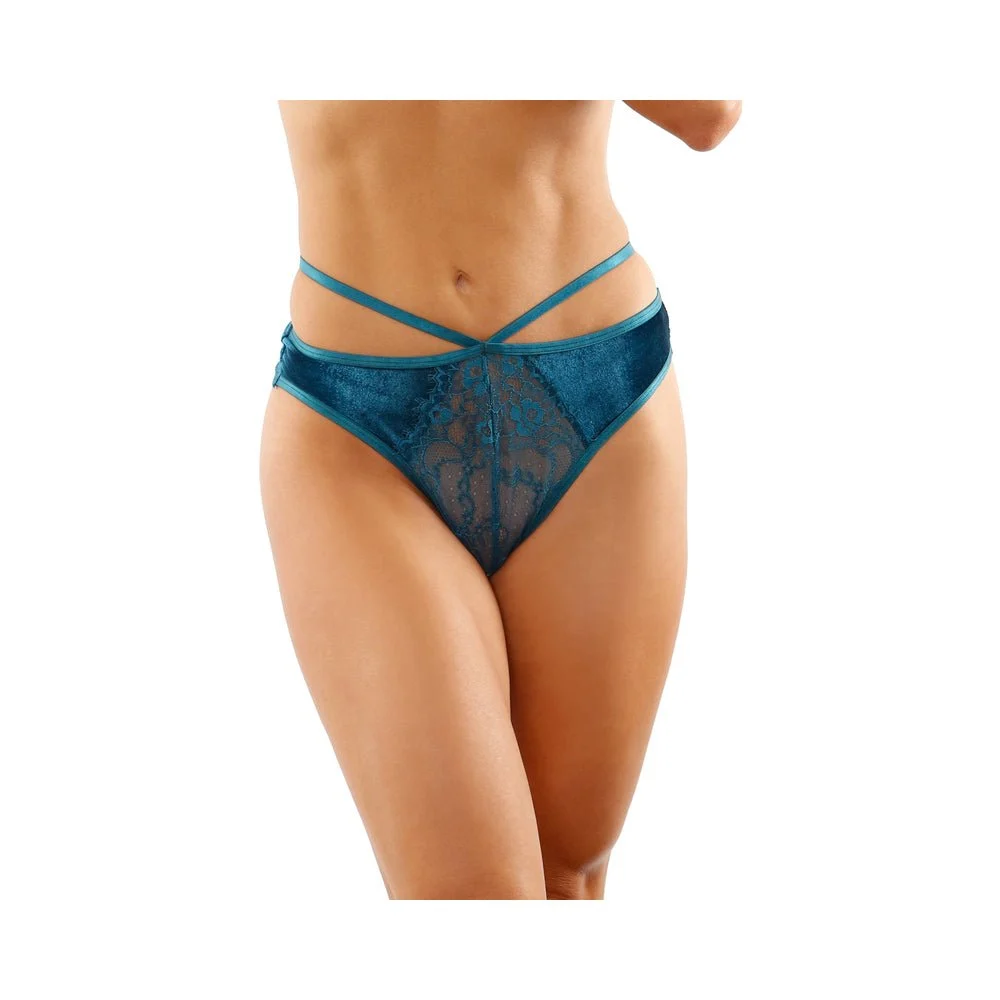 Kalina Velvet Strappy Cut-Out Thong With Keyhole Back Teal