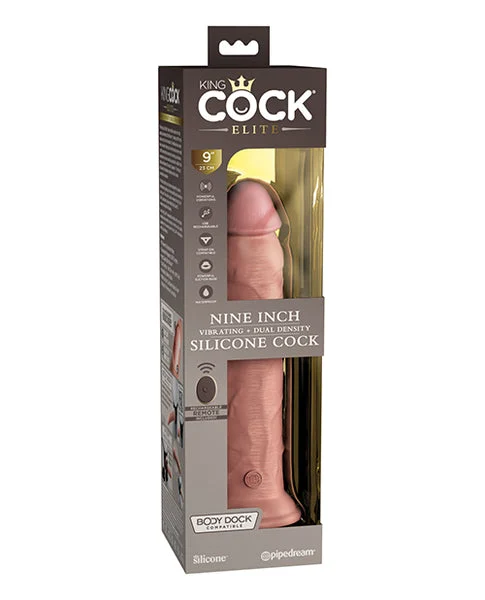 King Cock Elite 9" Dual Density Vibrating Silicone Cock W/remote - Light