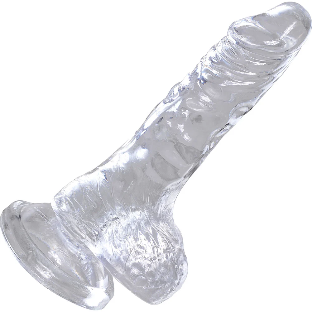 KingCock Clear Dildo with Balls, 4", Clear