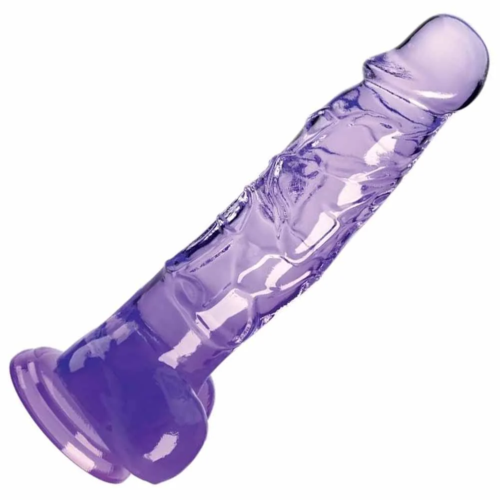 KingCock Clear Realistic Diido with Balls, 8", Purple