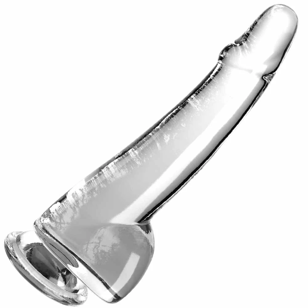 KingCock Clear Realistic Dildo with Balls, 10", Clear