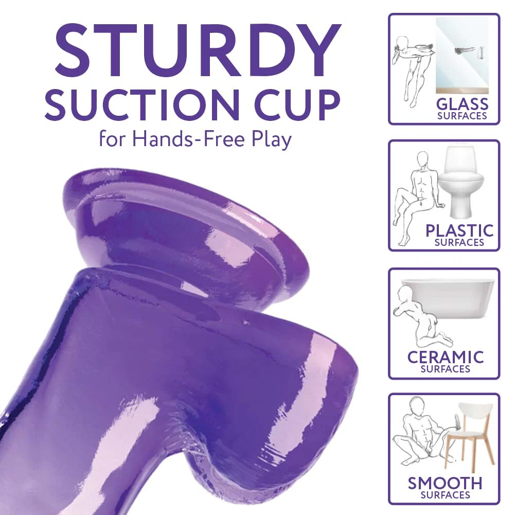 KingCock Clear Realistic Dildo with Balls, 9", Purple