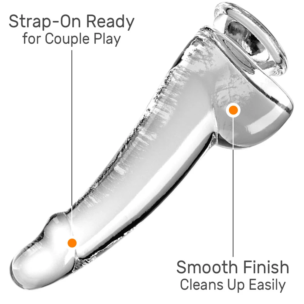 KingCock Clear Smooth Dildo with Balls, 7.5", Clear