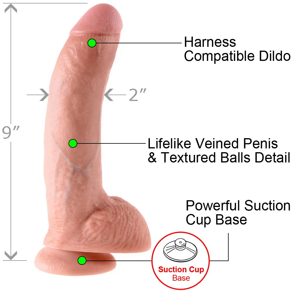 KingCock Life Like Dildo With Balls and Suction Mount Base, 9", Vanilla