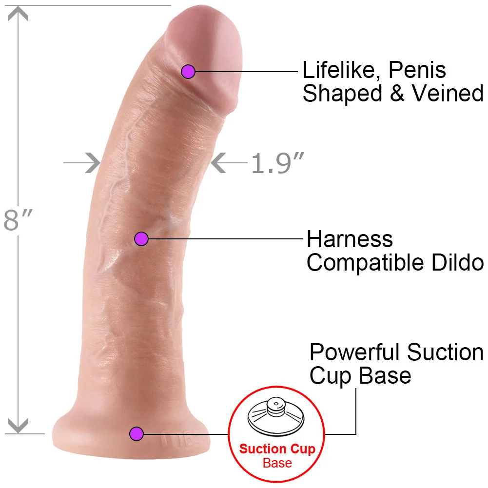 KingCock Thick Realistic Dong with Suction Cup, 8", Vanilla