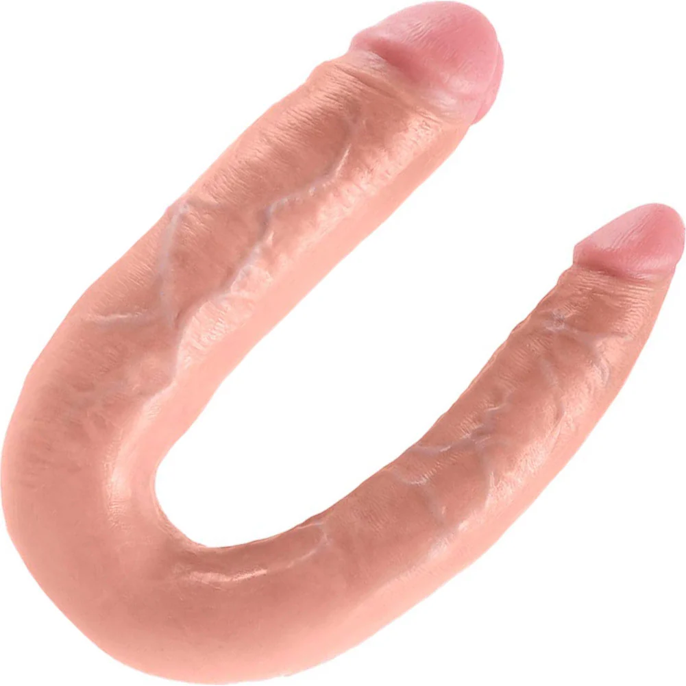 KingCock U-Shaped Large Double Trouble Dual Dildo, 16", Light